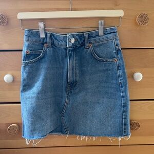Topshop Light Blue Denim Mini Skirt with Frayed Hem